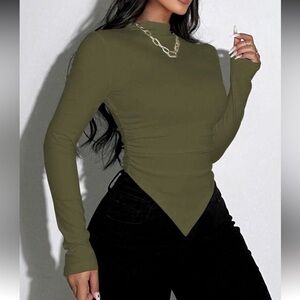 Olive Green Asymmetrical Long Sleeve Top NEW 🏷️